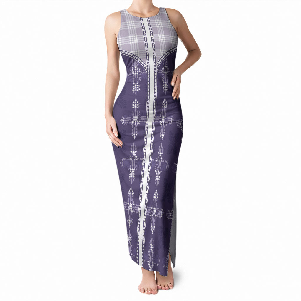 Purple Hawaii Paniolo Quilt Motif Tank Maxi Dress
