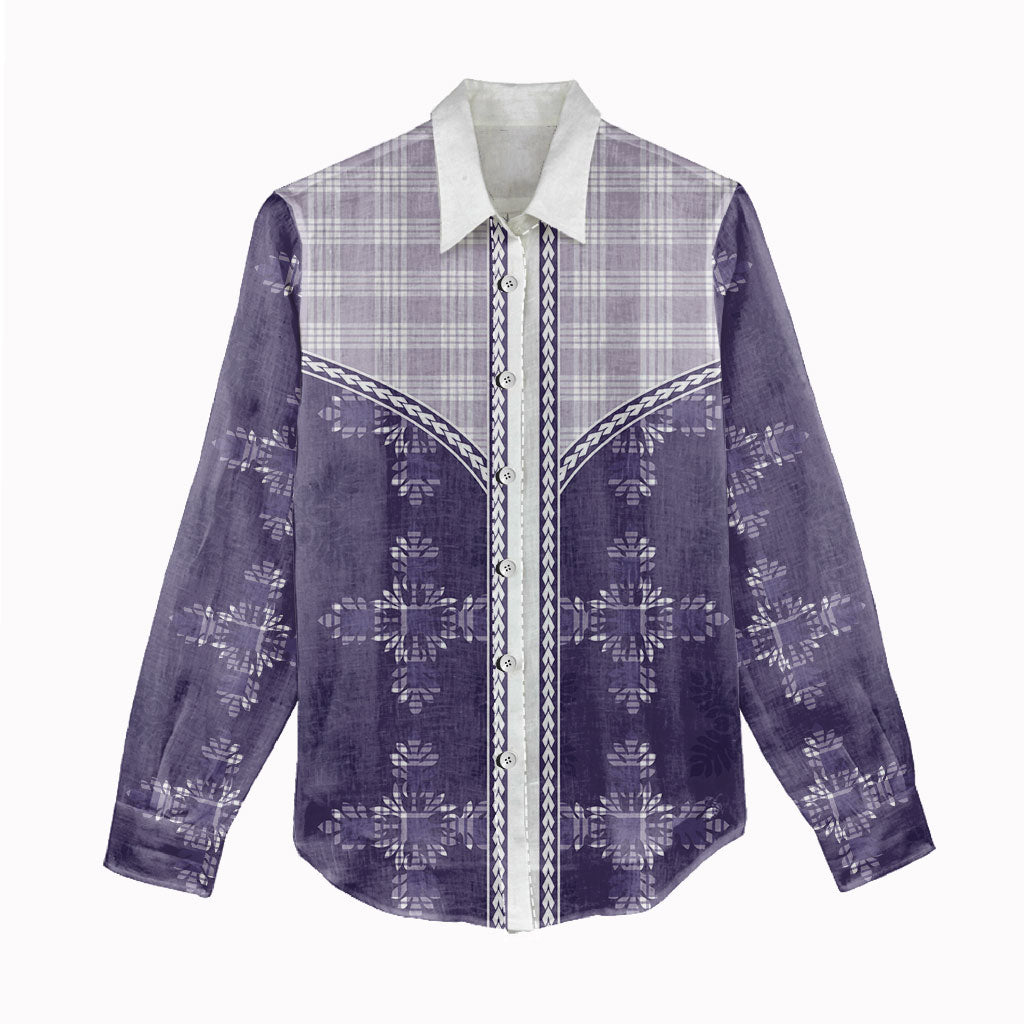 Purple Hawaii Paniolo Quilt Motif Women Casual Shirt