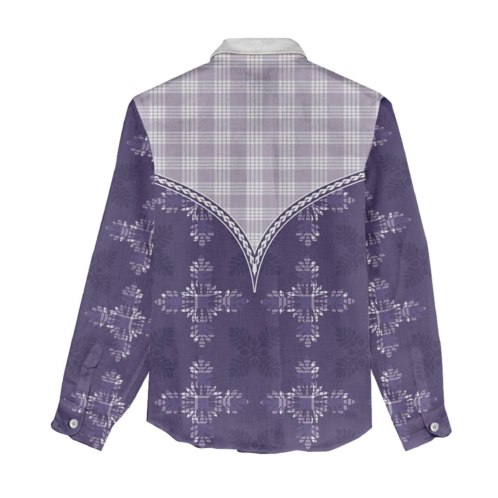 Purple Hawaii Paniolo Quilt Motif Women Casual Shirt