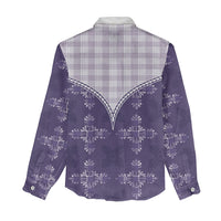 Purple Hawaii Paniolo Quilt Motif Women Casual Shirt