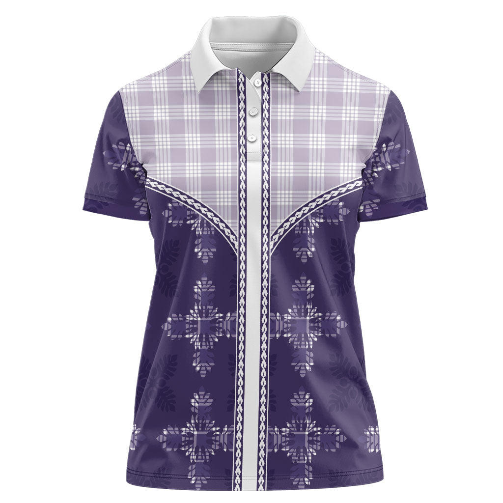 Purple Hawaii Paniolo Quilt Motif Women Polo Shirt LT05 Female Purple - Polynesian Pride