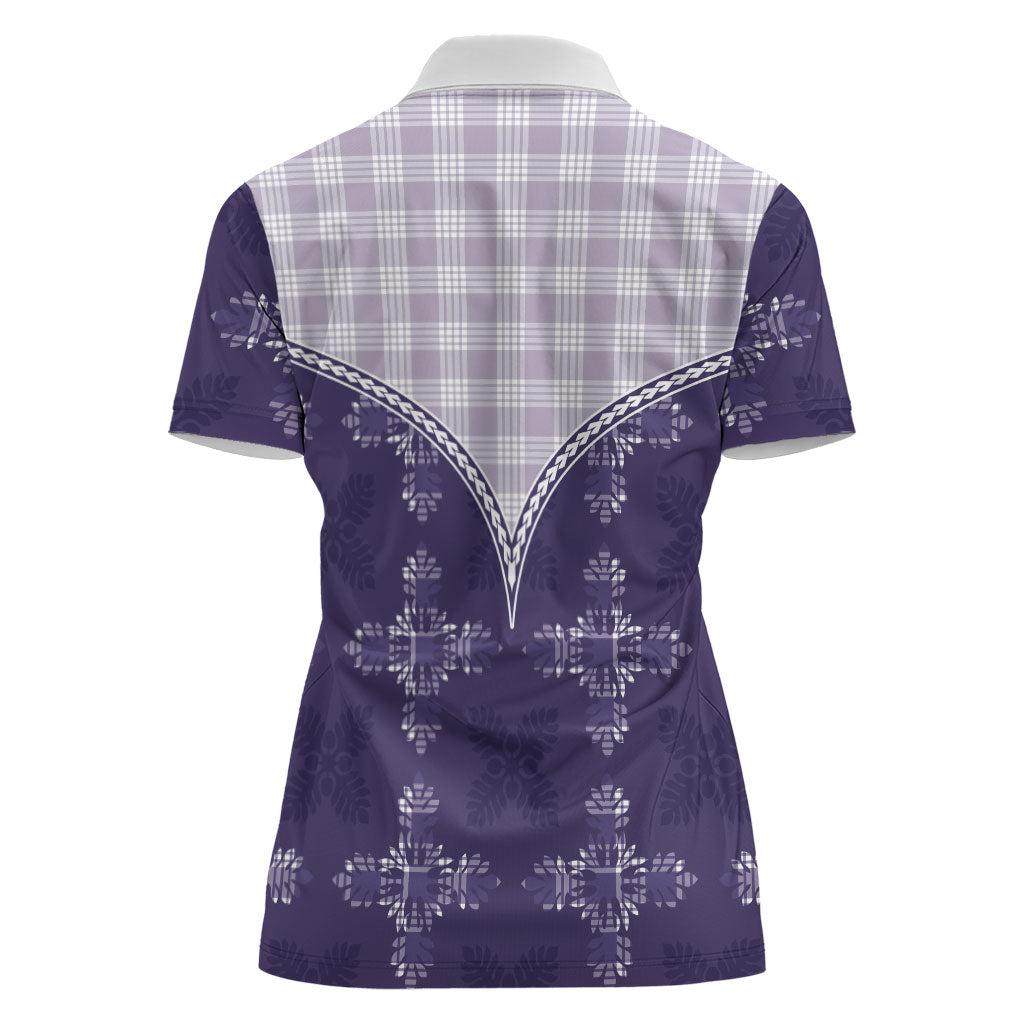 Purple Hawaii Paniolo Quilt Motif Women Polo Shirt