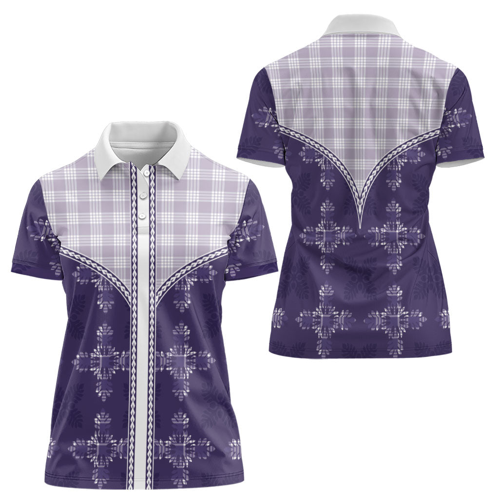 Purple Hawaii Paniolo Quilt Motif Women Polo Shirt