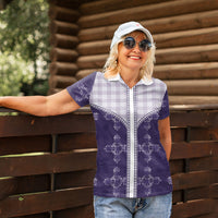 Purple Hawaii Paniolo Quilt Motif Women Polo Shirt