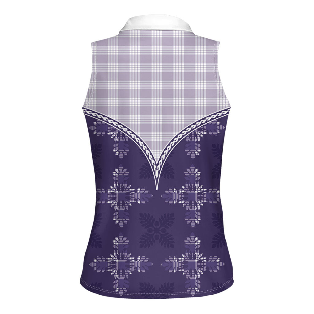 Purple Hawaii Paniolo Quilt Motif Women Sleeveless Polo Shirt