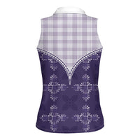 Purple Hawaii Paniolo Quilt Motif Women Sleeveless Polo Shirt