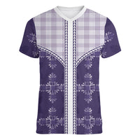 Purple Hawaii Paniolo Quilt Motif Women V-Neck T-Shirt