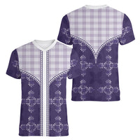 Purple Hawaii Paniolo Quilt Motif Women V-Neck T-Shirt