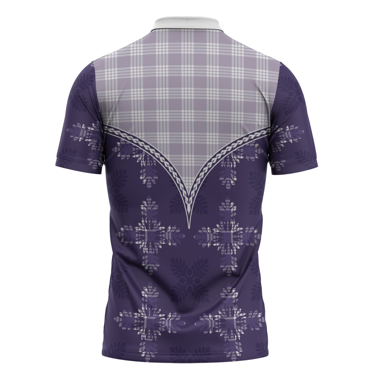 Purple Hawaii Paniolo Quilt Motif Zipper Polo Shirt
