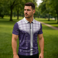Purple Hawaii Paniolo Quilt Motif Zipper Polo Shirt
