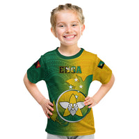 Papua New Guinea Enga Province Kid T Shirt Mix Coat Of Arms Polynesian Pattern LT05 Green - Polynesian Pride