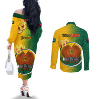 Personalized Papua New Guinea Enga Province Couples Matching Off The Shoulder Long Sleeve Dress and Long Sleeve Button Shirts Mix Coat Of Arms Polynesian Pattern LT05 - Polynesian Pride