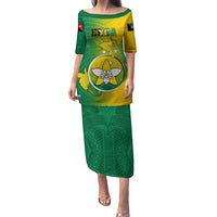 Personalized Papua New Guinea Enga Province Puletasi Mix Coat Of Arms Polynesian Pattern LT05 Long Dress Green - Polynesian Pride