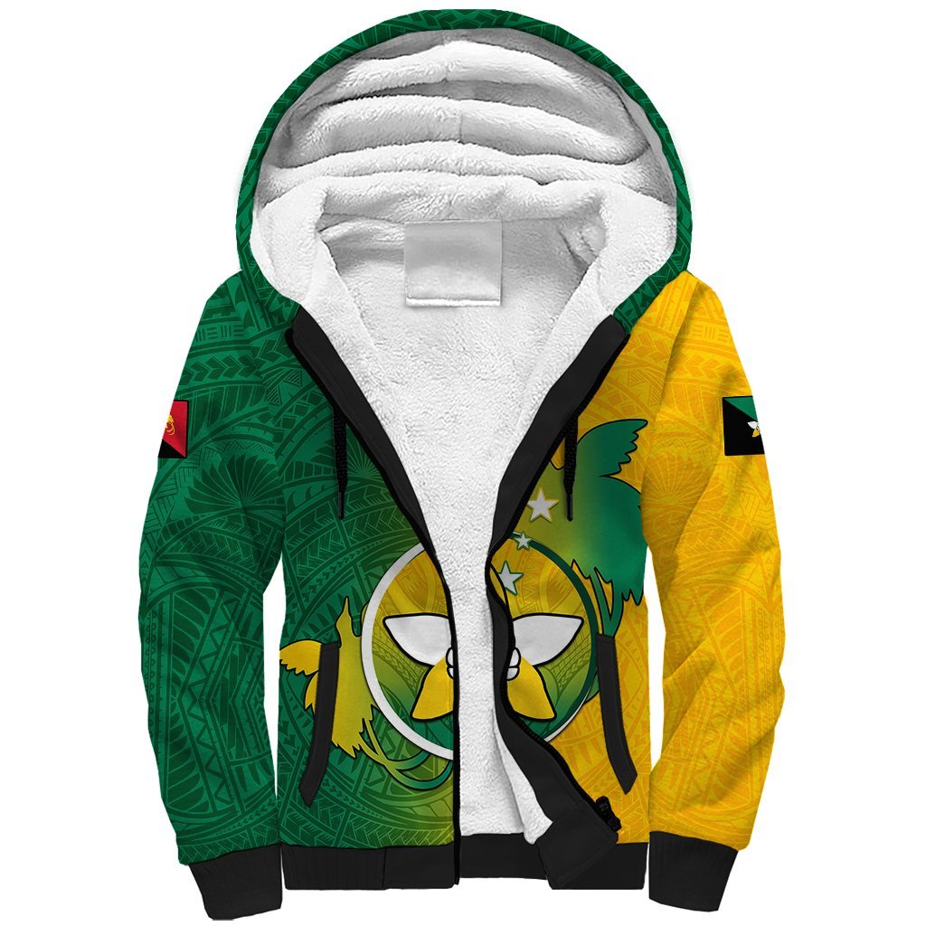 Personalized Papua New Guinea Enga Province Sherpa Hoodie Mix Coat Of Arms Polynesian Pattern LT05 Unisex Green - Polynesian Pride