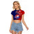 Papua New Guinea Central Province Raglan Cropped T Shirt Mix Coat Of Arms Polynesian Pattern LT05 Female Blue - Polynesian Pride