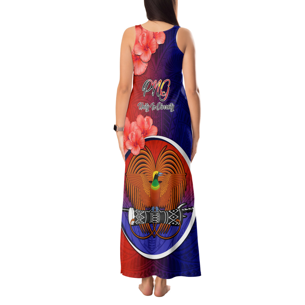 Papua New Guinea Central Province Tank Maxi Dress Mix Coat Of Arms Polynesian Pattern LT05 - Polynesian Pride