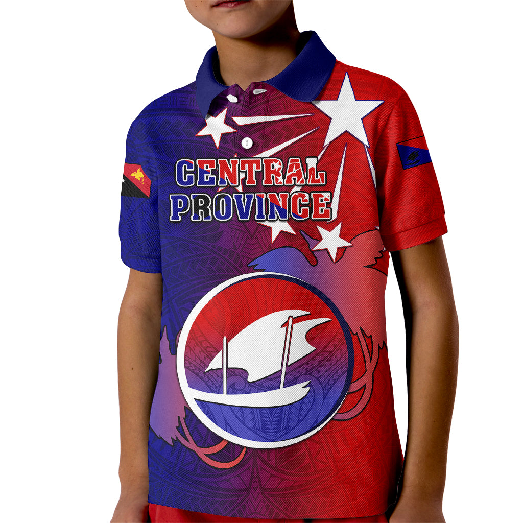 Personalized Papua New Guinea Central Province Kid Polo Shirt Mix Coat Of Arms Polynesian Pattern LT05 Kid Blue - Polynesian Pride