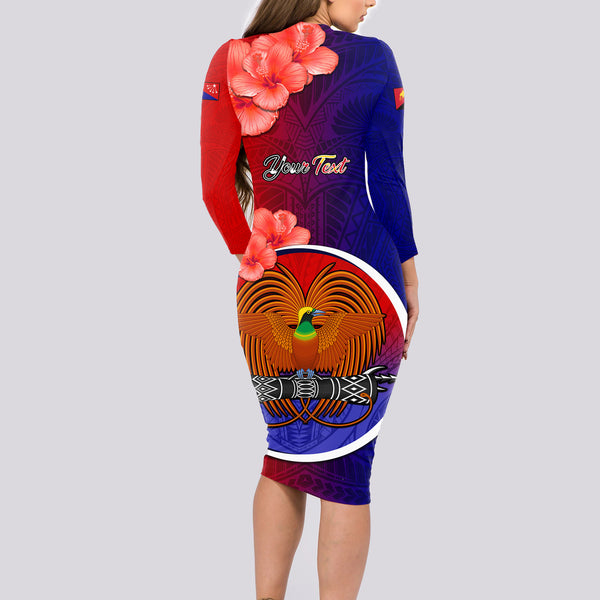 Personalized Papua New Guinea Gulf Province Off The Shoulder Long Sleeve Dress Mix Coat Of Arms Polynesian Pattern LT05 main image 0
