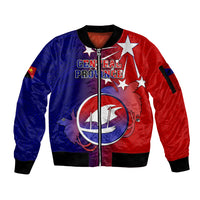 Personalized Papua New Guinea Central Province Sleeve Zip Bomber Jacket Mix Coat Of Arms Polynesian Pattern LT05 Unisex Blue - Polynesian Pride