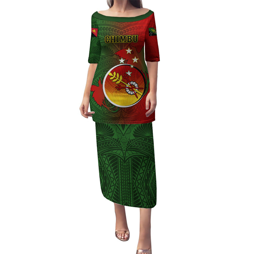Papua New Guinea Chimbu Province Puletasi Mix Coat Of Arms Polynesian Pattern LT05 Long Dress Red - Polynesian Pride