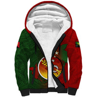 Papua New Guinea Chimbu Province Sherpa Hoodie Mix Coat Of Arms Polynesian Pattern LT05 Unisex Red - Polynesian Pride