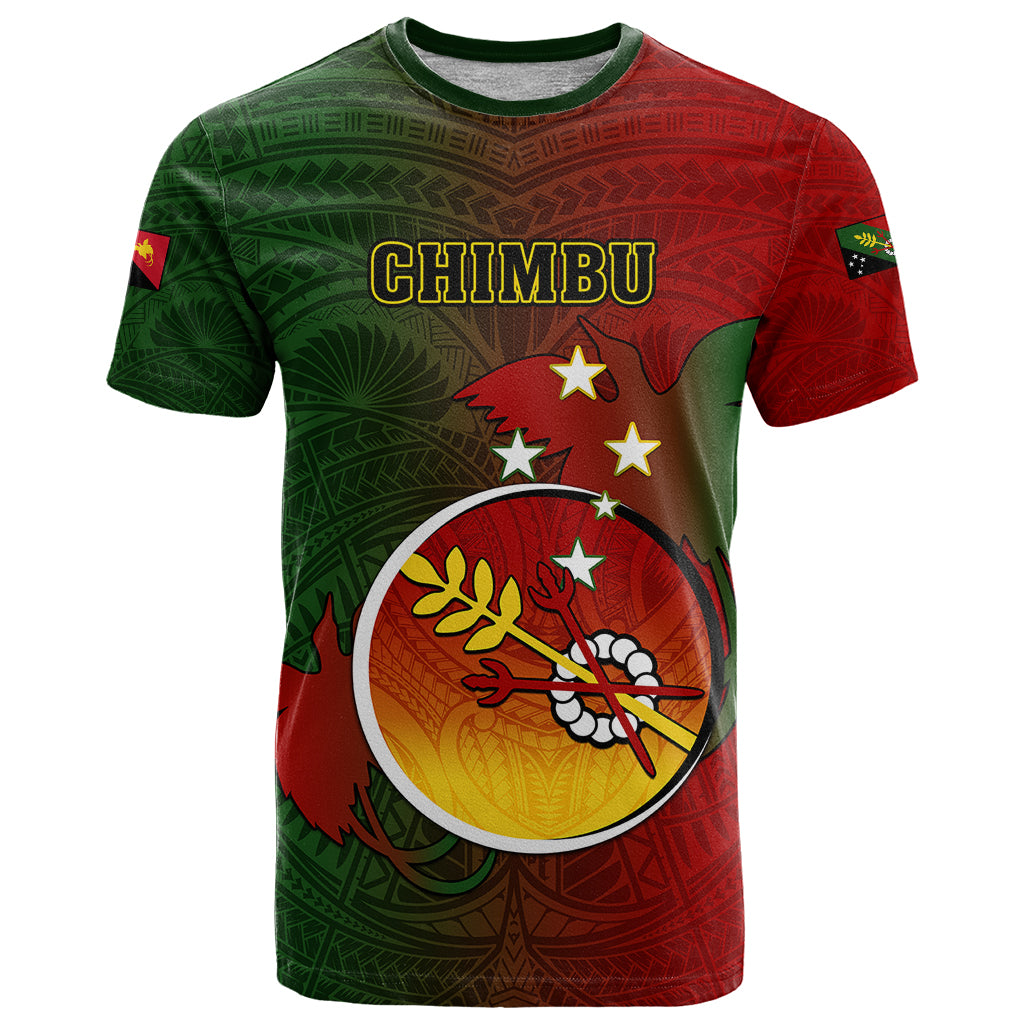 Personalized Papua New Guinea Chimbu Province T Shirt Mix Coat Of Arms Polynesian Pattern LT05 Red - Polynesian Pride