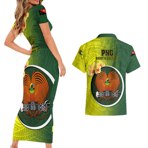 Custom Papua New Guinea Gulf Province Couples Matching Long Sleeve Bodycon Dress and Hawaiian Shirt PNG Birds Of Paradise Polynesian Arty Style LT03 main image 1