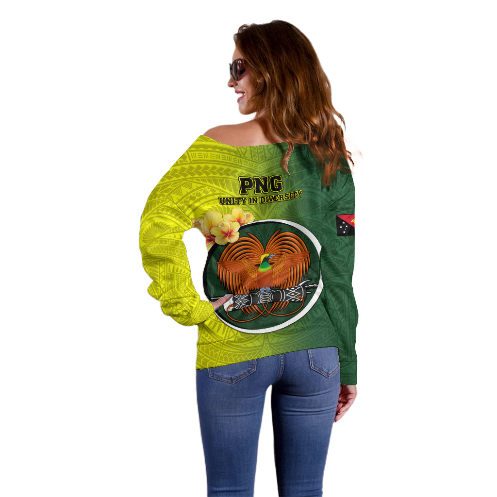Papua New Guinea Oro Province Off Shoulder Sweater Mix Coat Of Arms Polynesian Pattern LT05 - Polynesian Pride