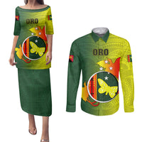 Personalized Papua New Guinea Oro Province Couples Matching Puletasi Dress and Long Sleeve Button Shirts Mix Coat Of Arms Polynesian Pattern LT05 Yellow - Polynesian Pride
