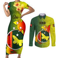 Personalized Papua New Guinea Oro Province Couples Matching Short Sleeve Bodycon Dress and Long Sleeve Button Shirts Mix Coat Of Arms Polynesian Pattern LT05 Yellow - Polynesian Pride