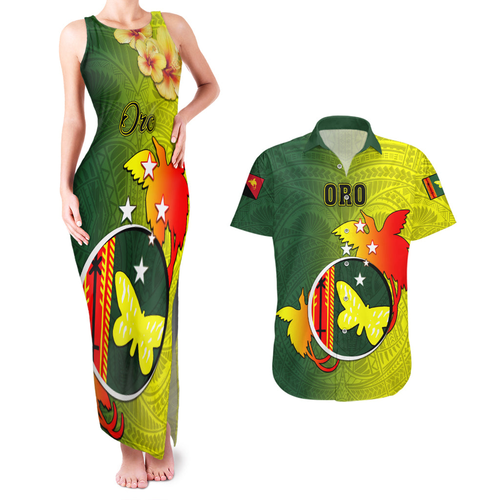 Personalized Papua New Guinea Oro Province Couples Matching Tank Maxi Dress and Hawaiian Shirt Mix Coat Of Arms Polynesian Pattern LT05 Yellow - Polynesian Pride