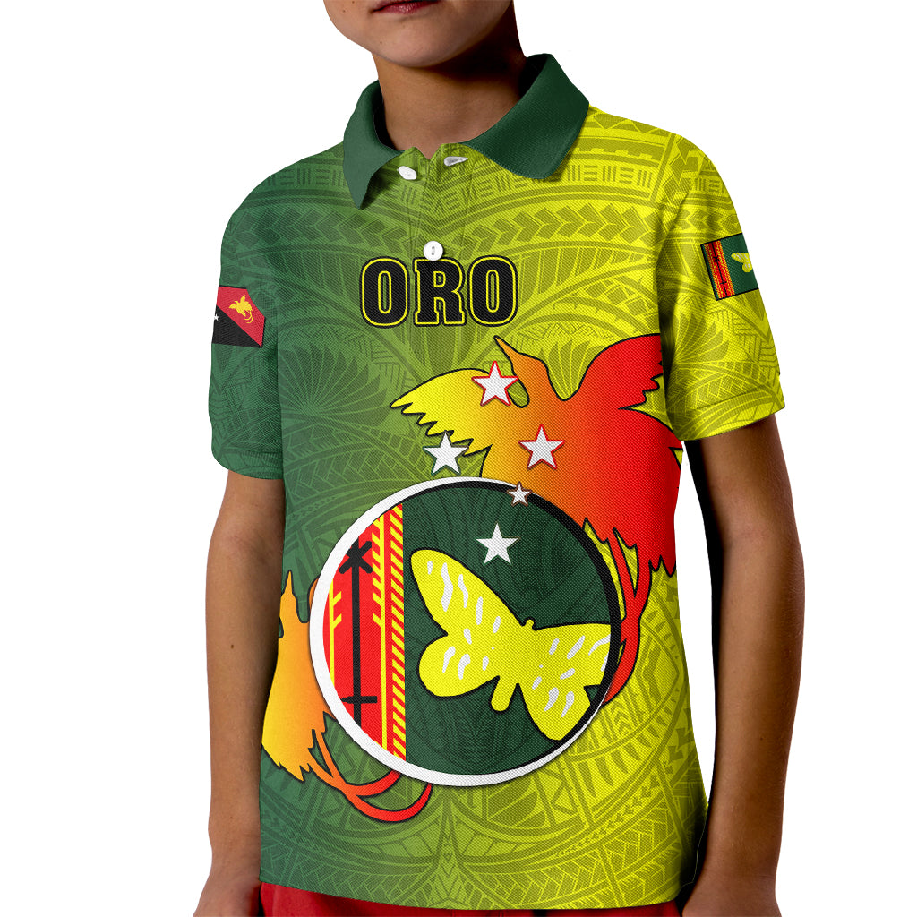 Personalized Papua New Guinea Oro Province Kid Polo Shirt Mix Coat Of Arms Polynesian Pattern LT05 Kid Yellow - Polynesian Pride