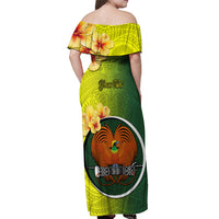 Personalized Papua New Guinea Oro Province Off Shoulder Maxi Dress Mix Coat Of Arms Polynesian Pattern LT05 - Polynesian Pride