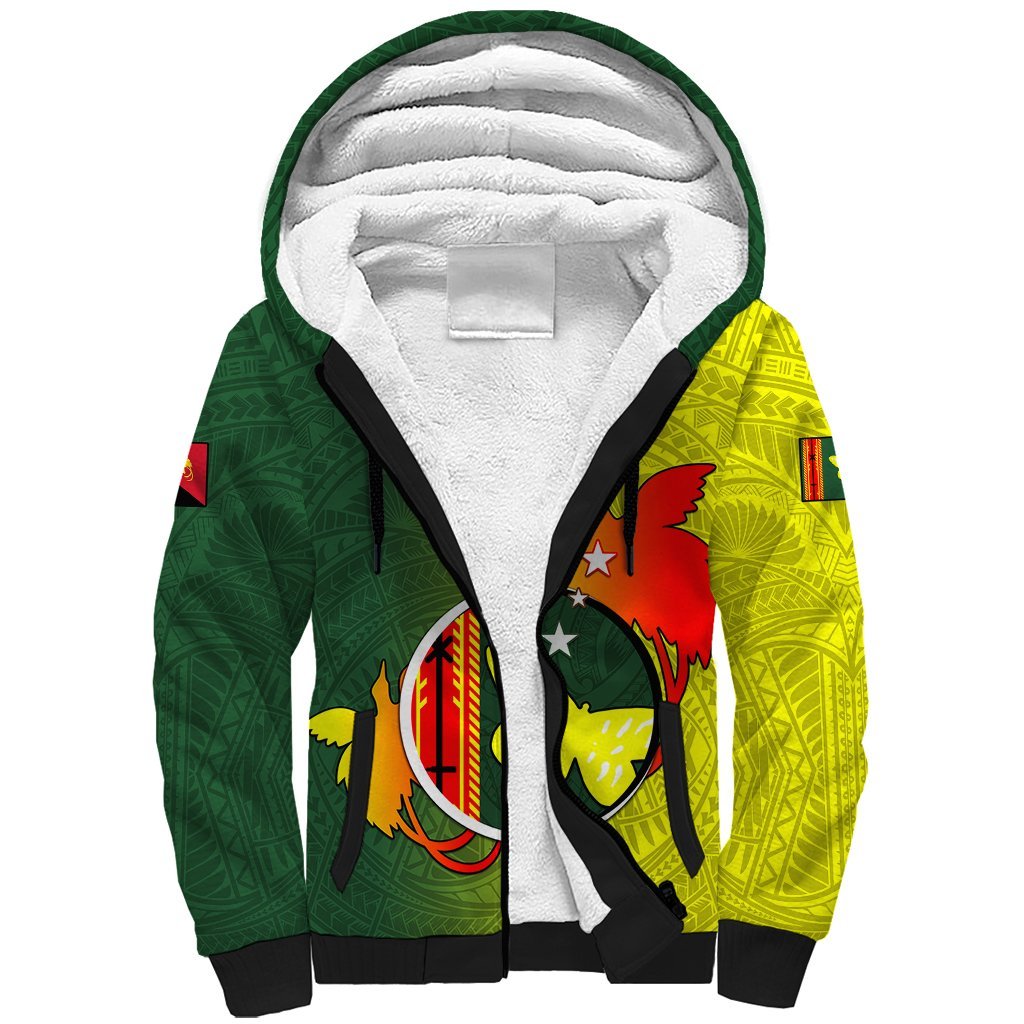 Personalized Papua New Guinea Oro Province Sherpa Hoodie Mix Coat Of Arms Polynesian Pattern LT05 Unisex Yellow - Polynesian Pride