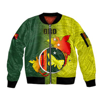 Personalized Papua New Guinea Oro Province Sleeve Zip Bomber Jacket Mix Coat Of Arms Polynesian Pattern LT05 Unisex Yellow - Polynesian Pride