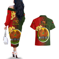 Papua New Guinea Eastern Highlands Province Couples Matching Off The Shoulder Long Sleeve Dress and Hawaiian Shirt Mix Coat Of Arms Polynesian Pattern LT05 - Polynesian Pride