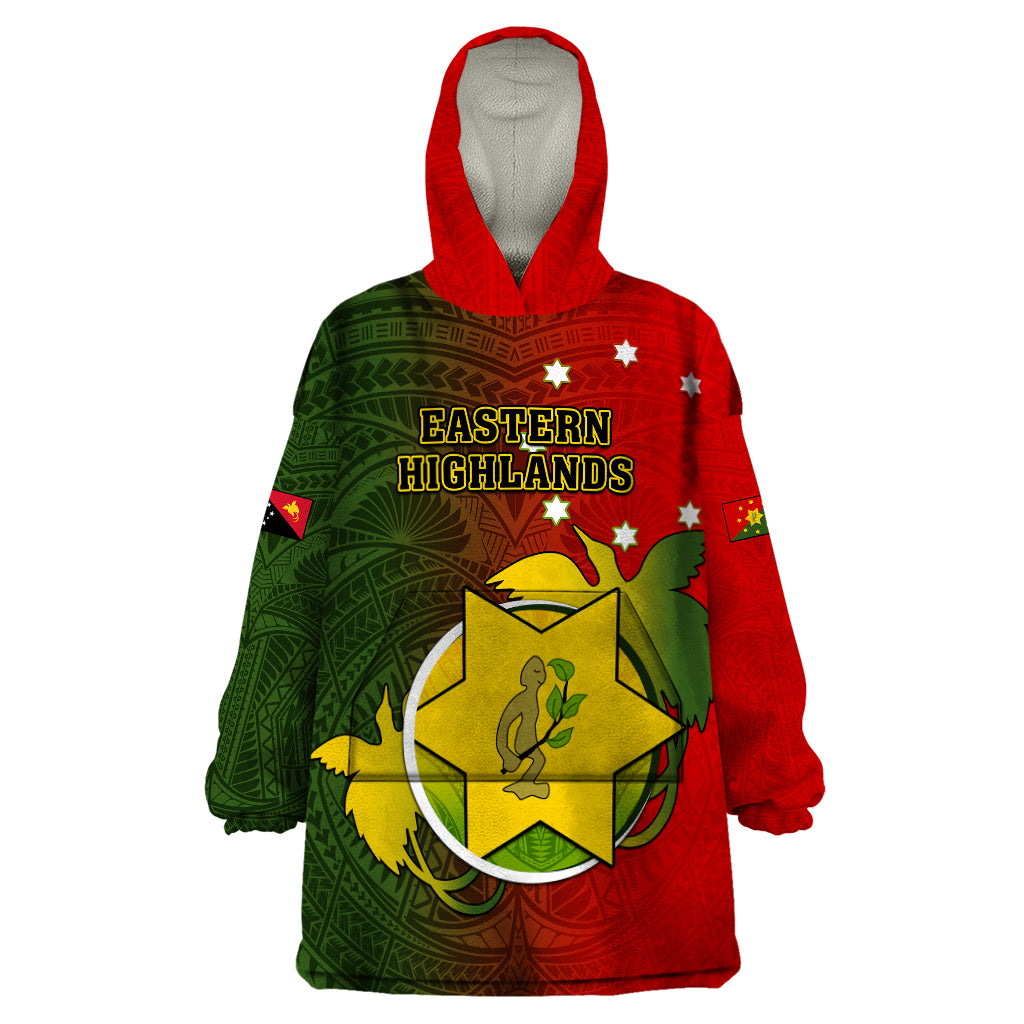 Papua New Guinea Eastern Highlands Province Wearable Blanket Hoodie Mix Coat Of Arms Polynesian Pattern LT05 One Size Red - Polynesian Pride