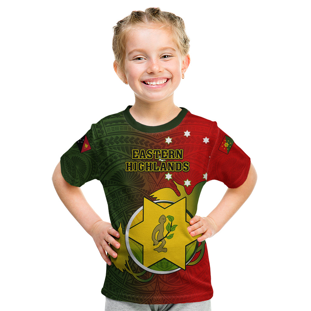 Personalized Papua New Guinea Eastern Highlands Province Kid T Shirt Mix Coat Of Arms Polynesian Pattern LT05 Red - Polynesian Pride