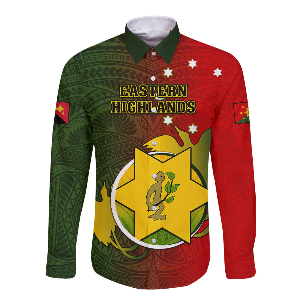 Personalized Papua New Guinea Eastern Highlands Province Long Sleeve Button Shirt Mix Coat Of Arms Polynesian Pattern LT05 Unisex Red - Polynesian Pride