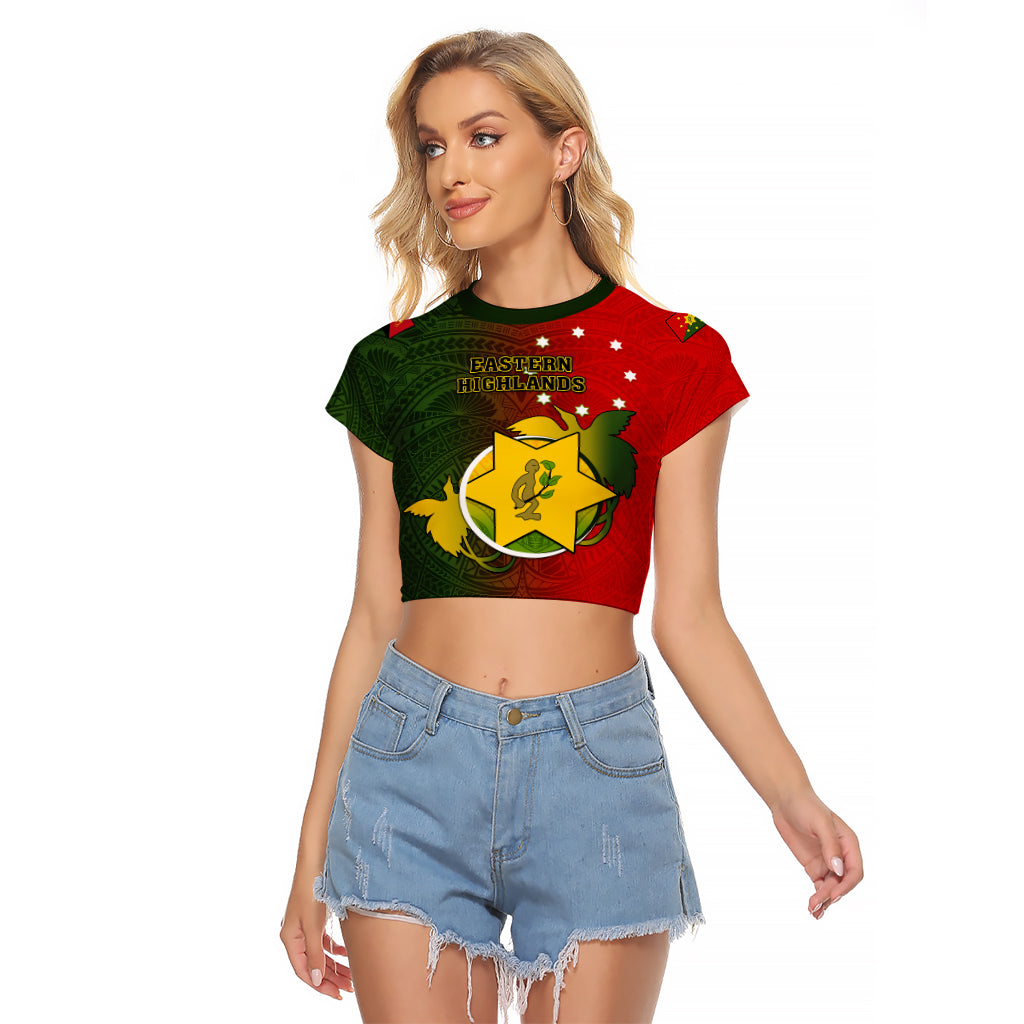Personalized Papua New Guinea Eastern Highlands Province Raglan Cropped T Shirt Mix Coat Of Arms Polynesian Pattern LT05 Female Red - Polynesian Pride