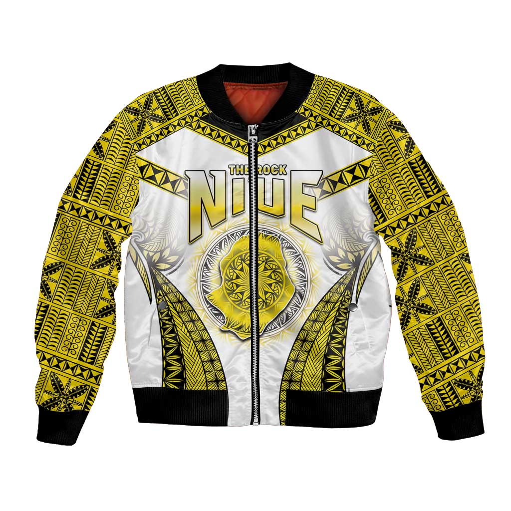 Personalised Niue The Rock Of Polynesia Bomber Jacket Peniamina Gospel Day Yellow Version LT05 Unisex Yellow - Polynesian Pride