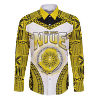 Personalised Niue The Rock Of Polynesia Family Matching Off The Shoulder Long Sleeve Dress and Hawaiian Shirt Peniamina Gospel Day Yellow Version