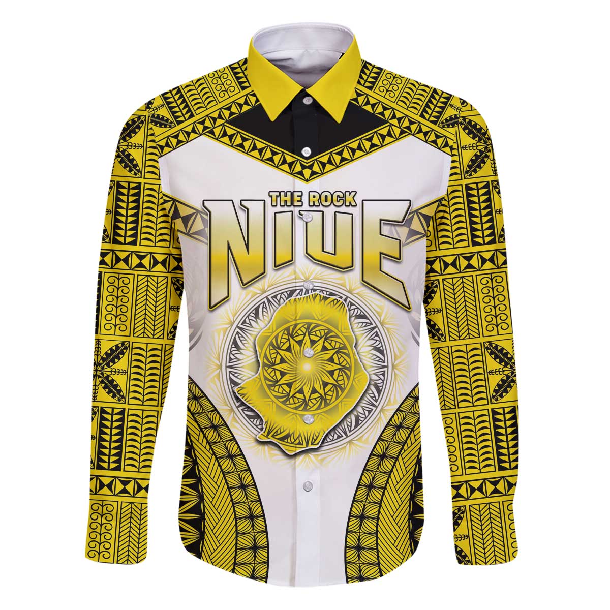Personalised Niue The Rock Of Polynesia Family Matching Puletasi and Hawaiian Shirt Peniamina Gospel Day Yellow Version