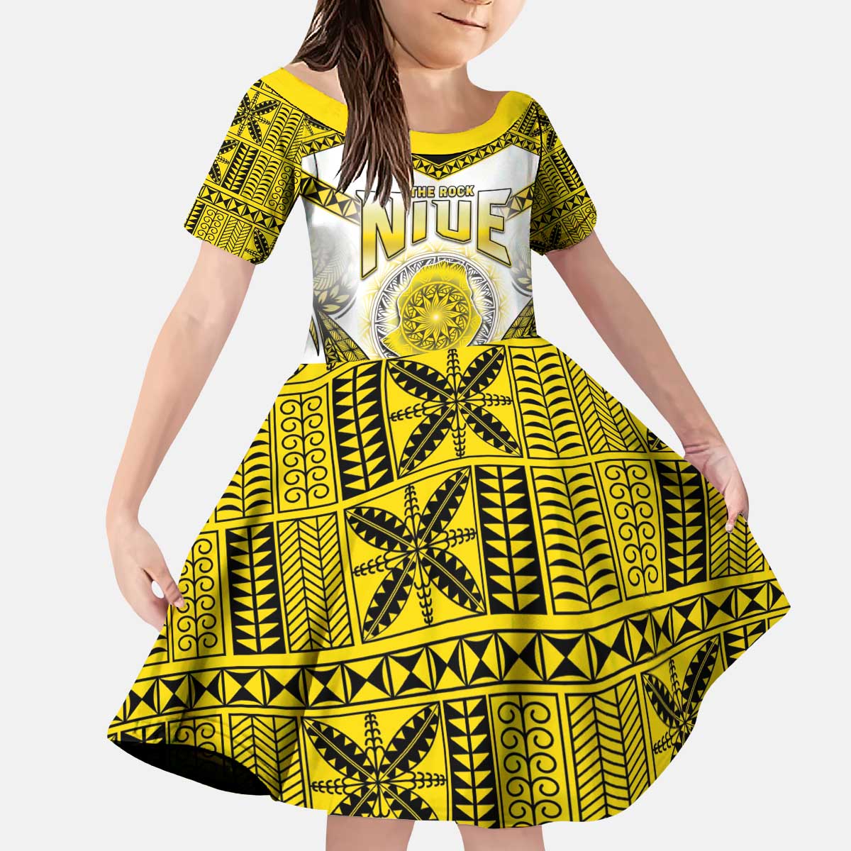 Personalised Niue The Rock Of Polynesia Kid Short Sleeve Dress Peniamina Gospel Day Yellow Version
