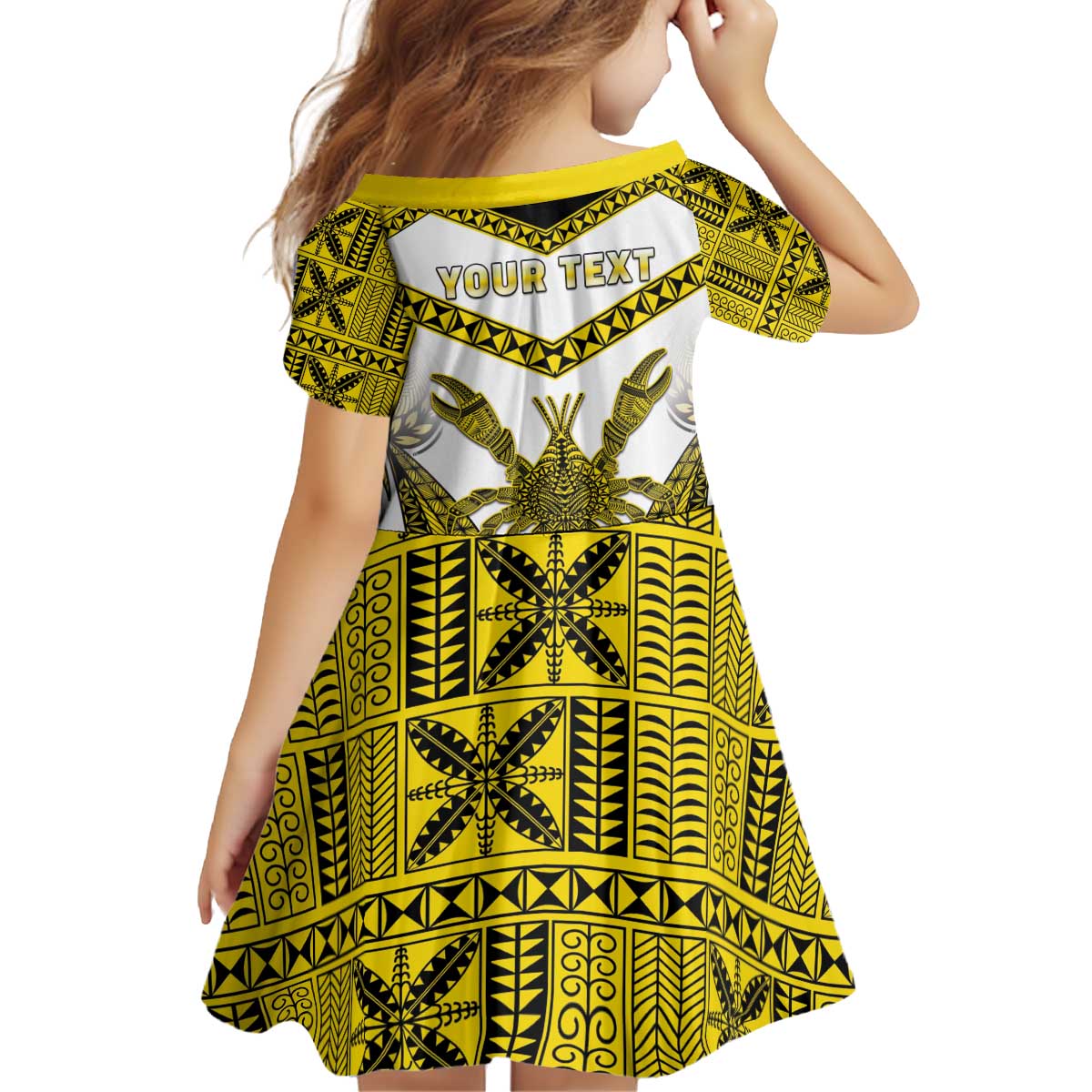 Personalised Niue The Rock Of Polynesia Kid Short Sleeve Dress Peniamina Gospel Day Yellow Version