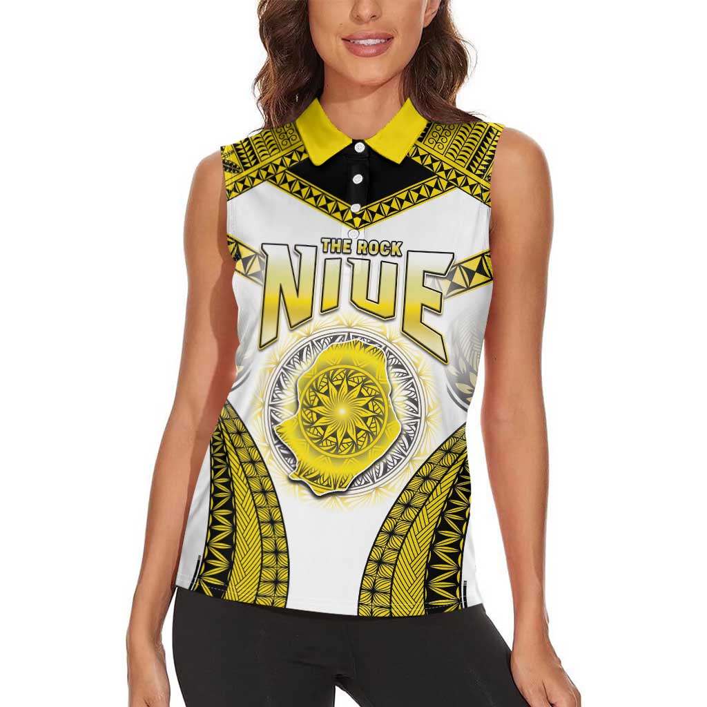 Personalised Niue The Rock Of Polynesia Women Sleeveless Polo Shirt Peniamina Gospel Day Yellow Version