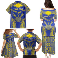 Personalised Niue The Rock Of Polynesia Family Matching Puletasi and Hawaiian Shirt Peniamina Gospel Day Blue Version