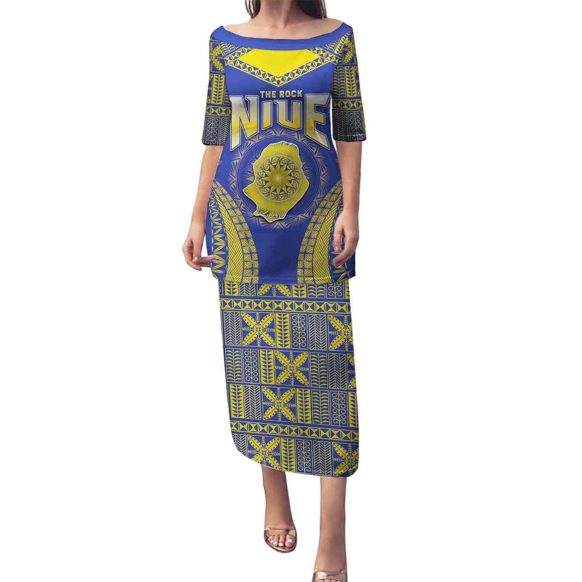 Personalised Niue The Rock Of Polynesia Family Matching Puletasi and Hawaiian Shirt Peniamina Gospel Day Blue Version