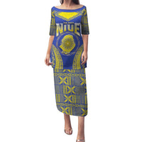 Personalised Niue The Rock Of Polynesia Family Matching Puletasi and Hawaiian Shirt Peniamina Gospel Day Blue Version