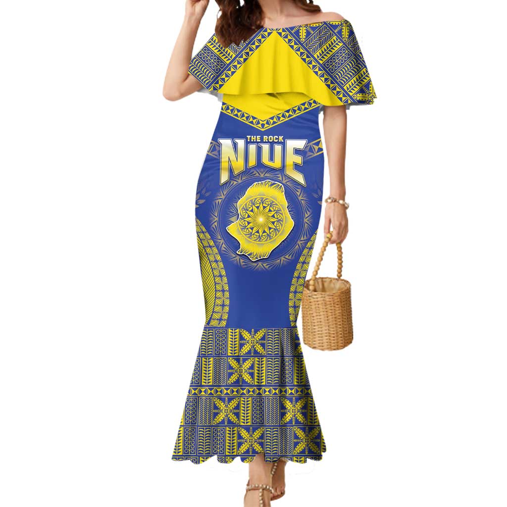Personalised Niue The Rock Of Polynesia Mermaid Dress Peniamina Gospel Day Blue Version LT05 Women Blue - Polynesian Pride